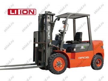 Электрический вилочный погрузчик 3.5 тонны GROS LG35EFL с высоким клиренсом (батарея Li-ion, завод LONKING)